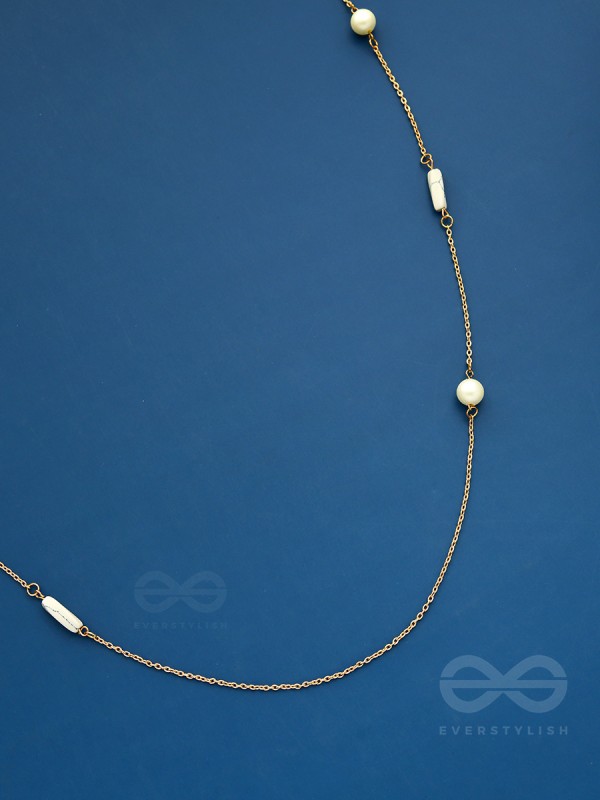 Pearls N Pebbles - Golden Pearl Necklace With Anti-Tarnish Coating 