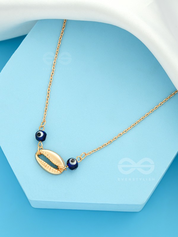 Shell-Eyed - Evil Eye Stone Golden Necklace With Anti-Tarnish Coating 