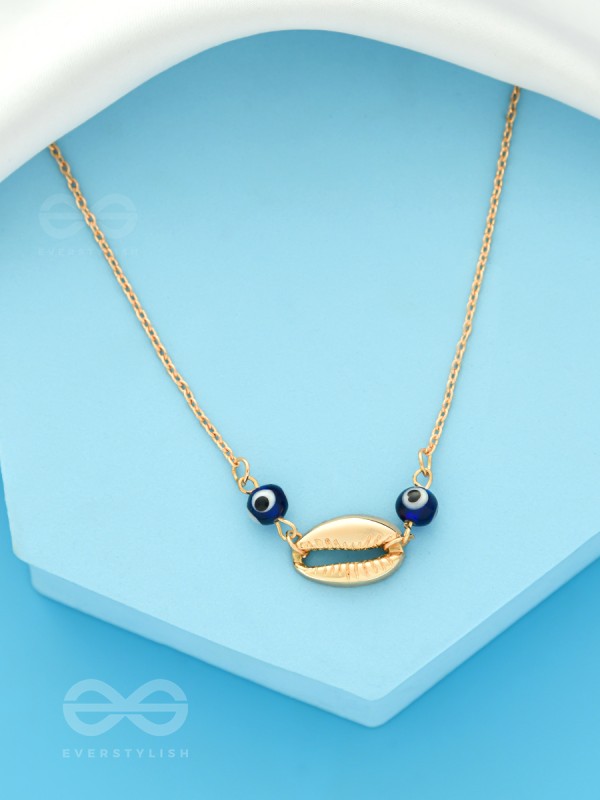 Shell-Eyed - Evil Eye Stone Golden Necklace With Anti-Tarnish Coating 