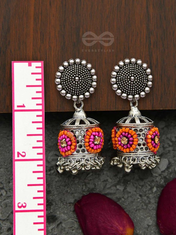 Antique Mystique- Pink and Orange Beads Oxidised Earrings
