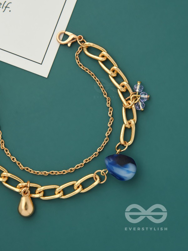 The Indigo Imprint- Evil Eye Stone and Blue Crystals Studded Golden Bracelet