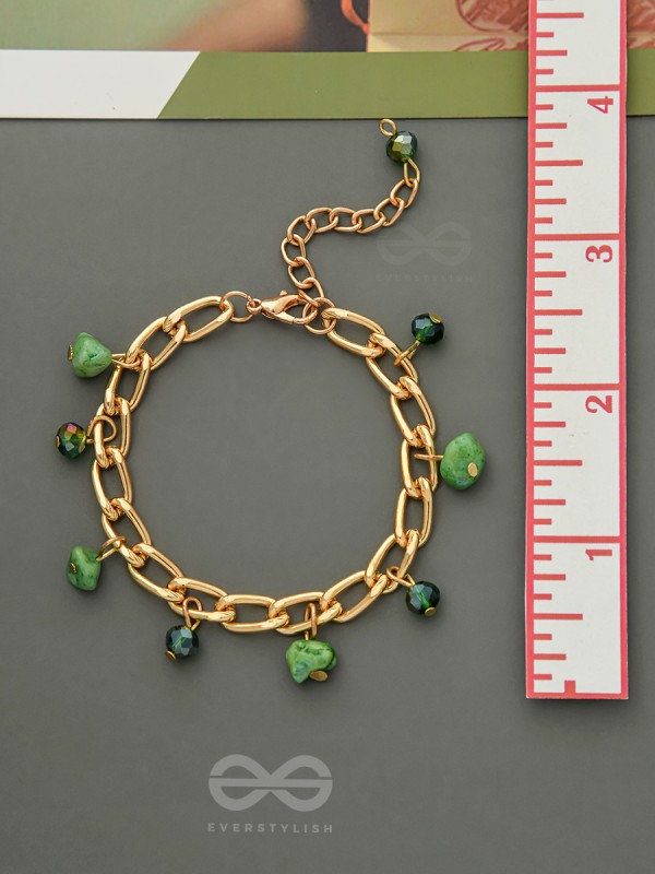 The Lush Lane- Green Stones Studded Golden Bracelet