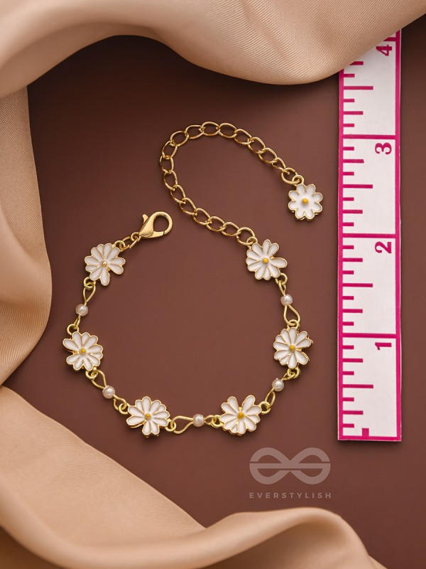 The Valley of Flowers- Enamelled Golden Bracelet (White)