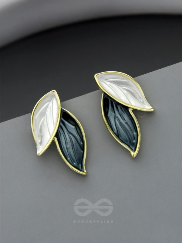  PETALS PANACHE- GOLDEN ENAMELLED EARRINGS (DENIM BLUE)
