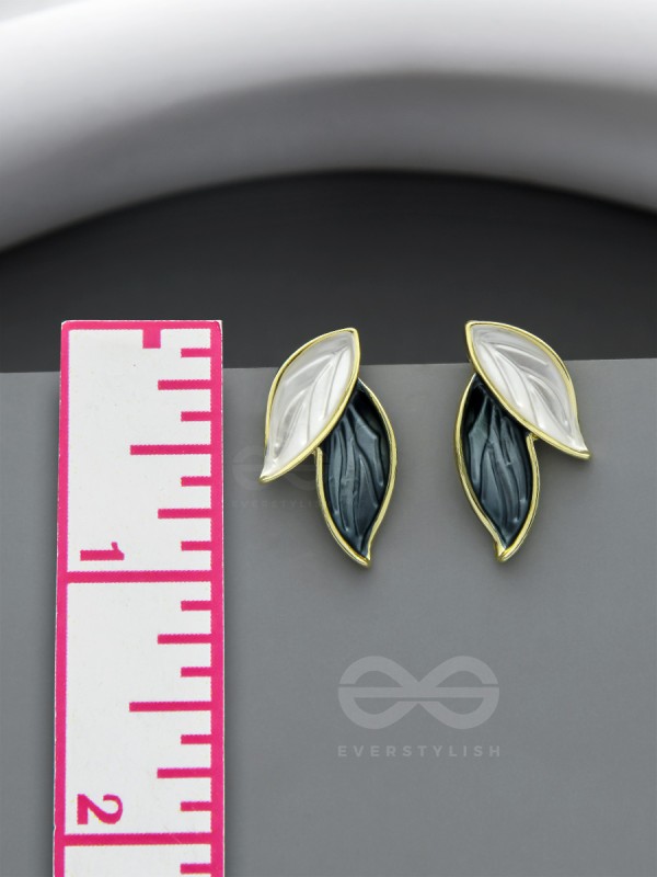  PETALS PANACHE- GOLDEN ENAMELLED EARRINGS (DENIM BLUE)