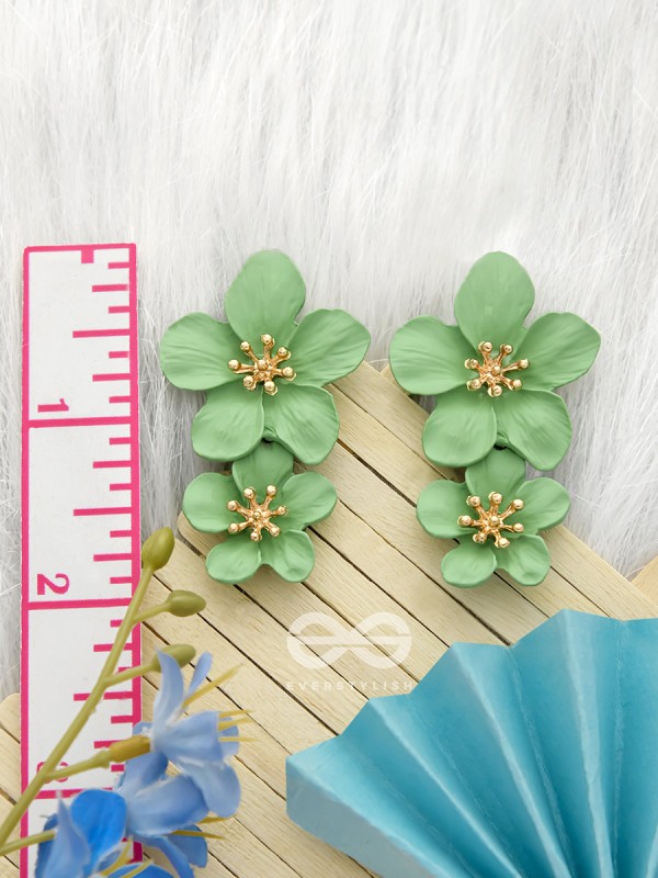 Paired Periwinkles- Statement Acrylic Earrings (Leaf Green)