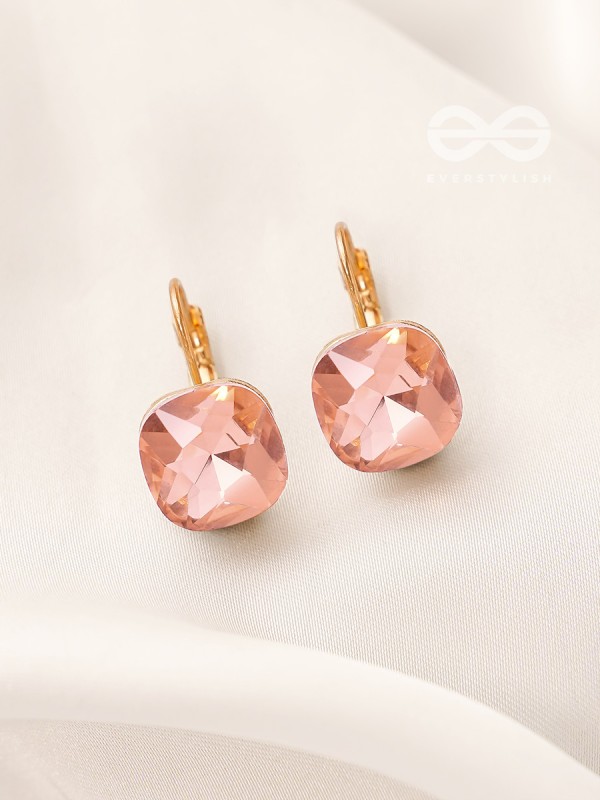 The Ice Cube- Crystal Golden Earrings (Rust)