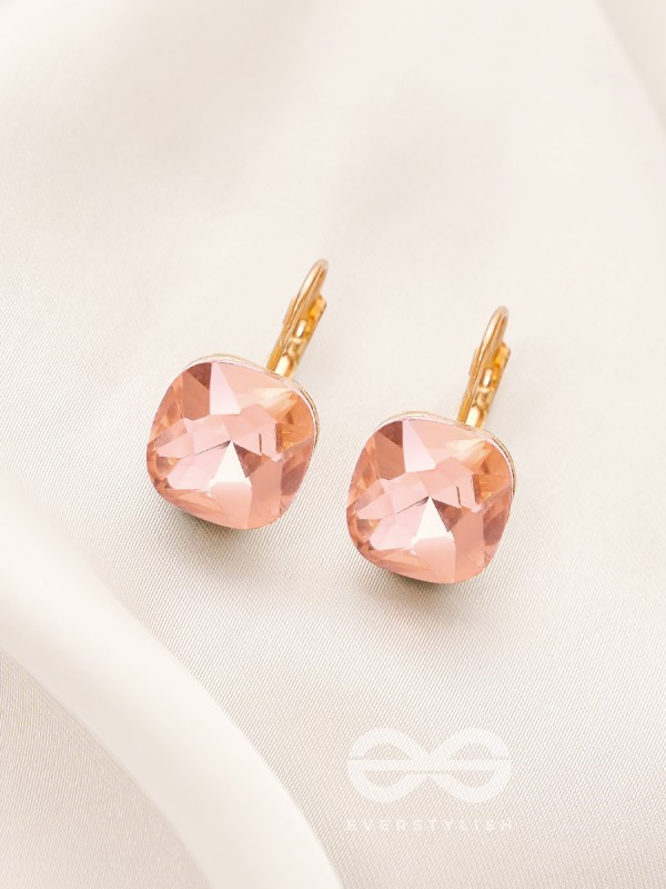 The Ice Cube- Crystal Golden Earrings (Rust)