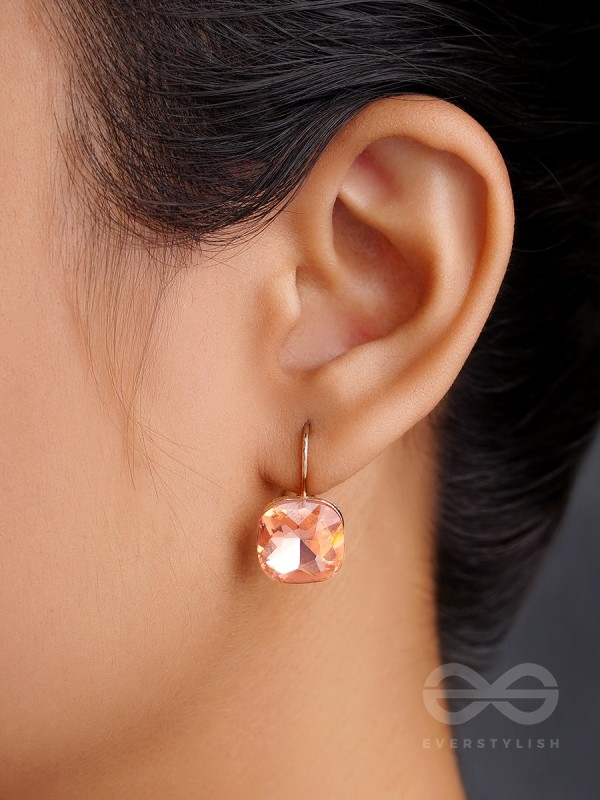 The Ice Cube- Crystal Golden Earrings (Rust)