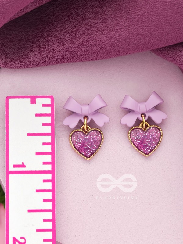 HEART-SHAPED CANDY BOX- LAVENDER AND GOLDEN EARRINGS
