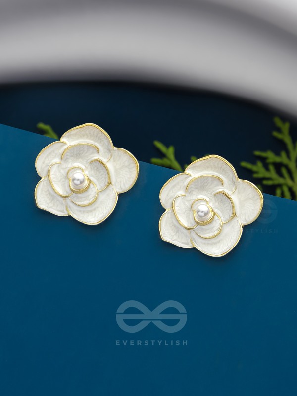 The Pearly Rose- Golden Enameled Pearl Earrings