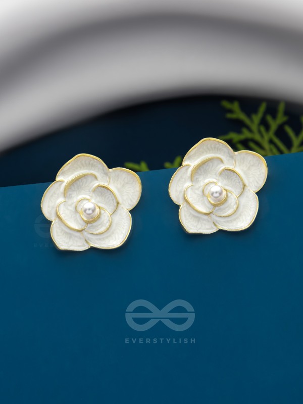 The Pearly Rose- Golden Enameled Pearl Earrings
