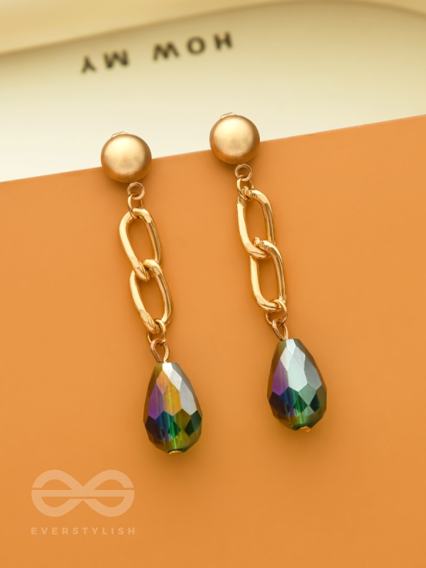 The Emerald Ocean- Green Crystal Golden Earrings
