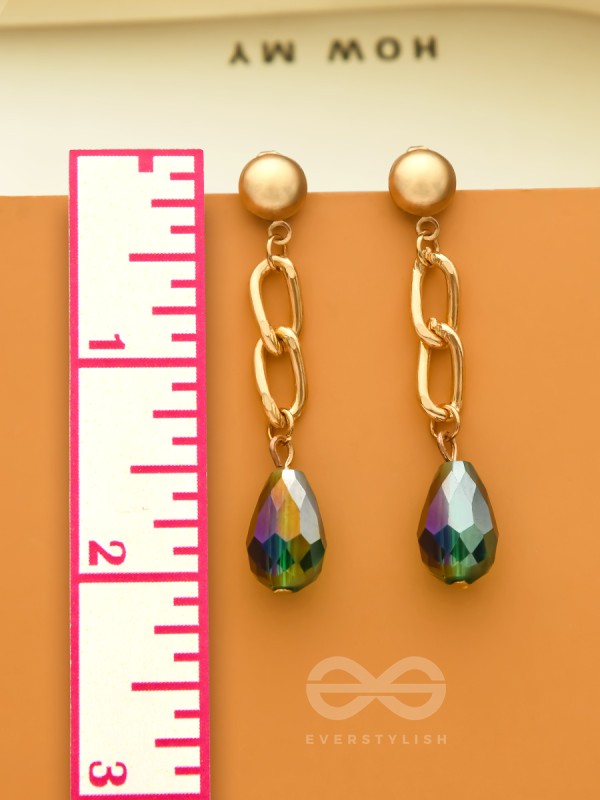 The Emerald Ocean- Green Crystal Golden Earrings