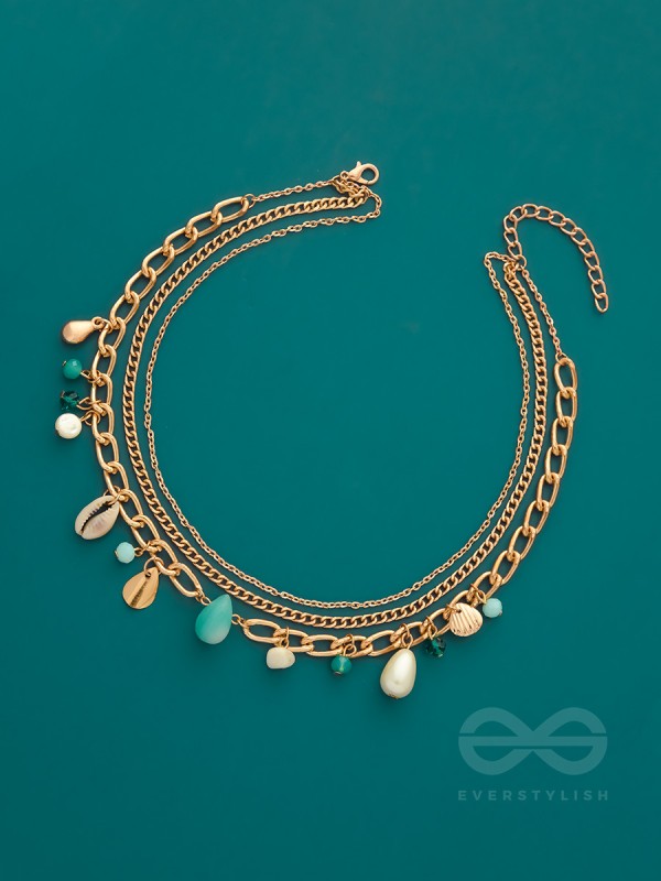 Beach'In- Multicolored Stones Studded Golden Neckpiece With Anti-Tarnish Coating 