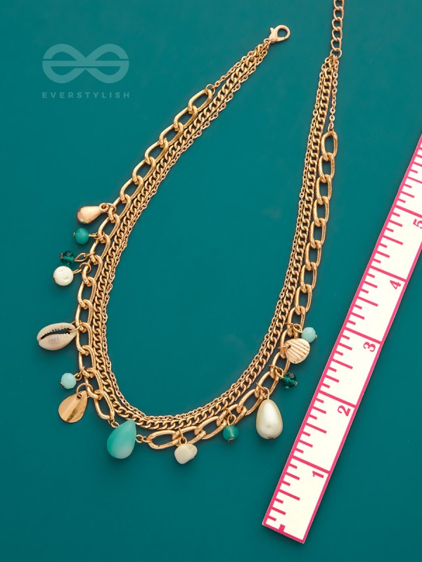 Beach'In- Multicolored Stones Studded Golden Neckpiece With Anti-Tarnish Coating 