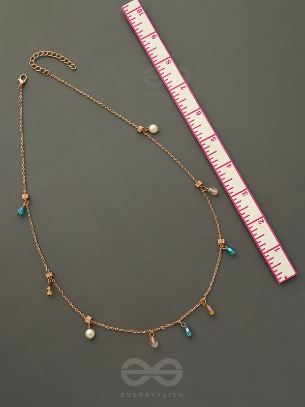 Rain In Paradise- Pearls And Crystals Studded Golden Necklace With Anti-Tarnish Coating