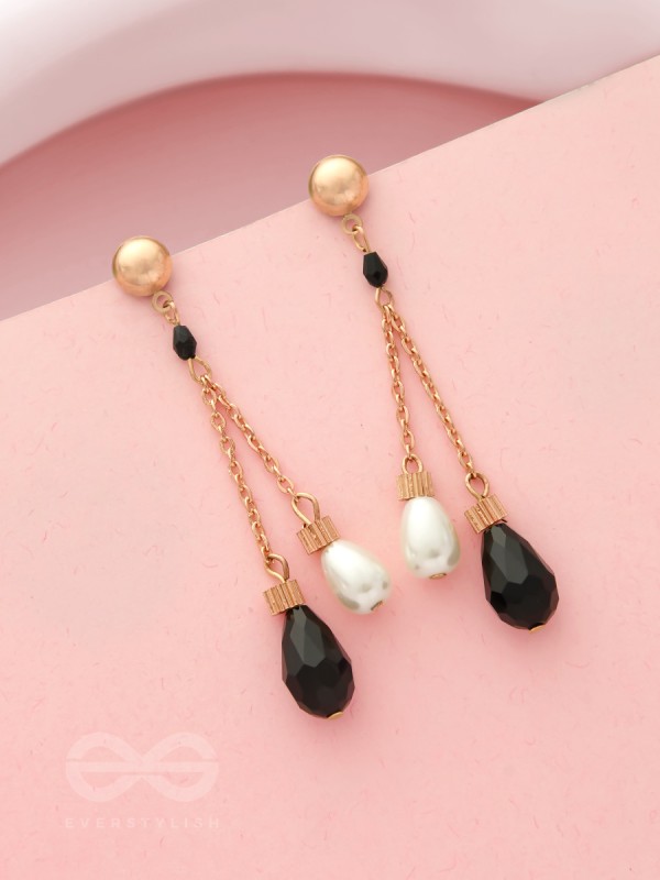 The Foggy Night- Black and White Golden Dangler Earrings