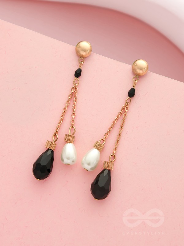 The Foggy Night- Black and White Golden Dangler Earrings