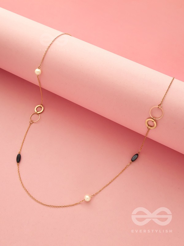 Yin And Yang- Pearl And Stone Studded Golden Necklace With Anti-Tarnish Coating 