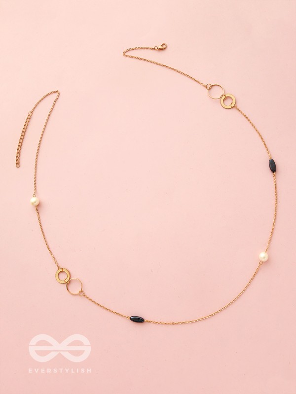 Yin And Yang- Pearl And Stone Studded Golden Necklace With Anti-Tarnish Coating 