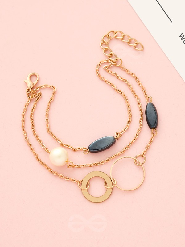 Day 'n' Nite- Pearl and Stones Studded Golden Bracelet