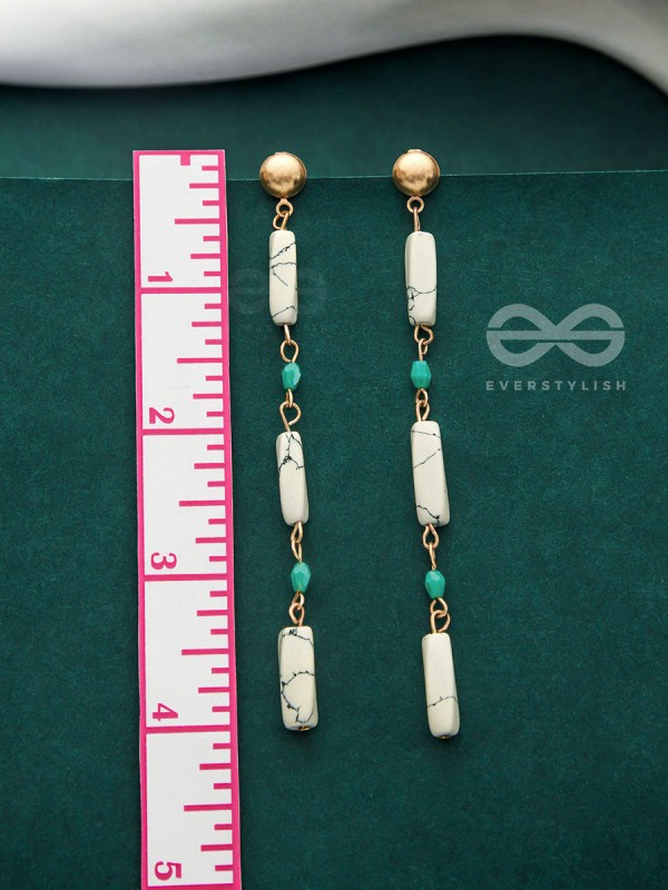 Marble-lous - Blue and White Stone Studded Golden Earrings