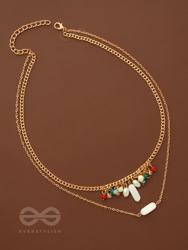 The Interstellar Charm- Pearls And Beads Studded Golden Necklace With Anti-Tarnish Coating 