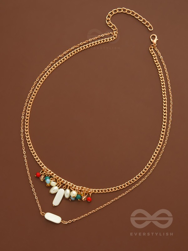 The Interstellar Charm- Pearls And Beads Studded Golden Necklace With Anti-Tarnish Coating 