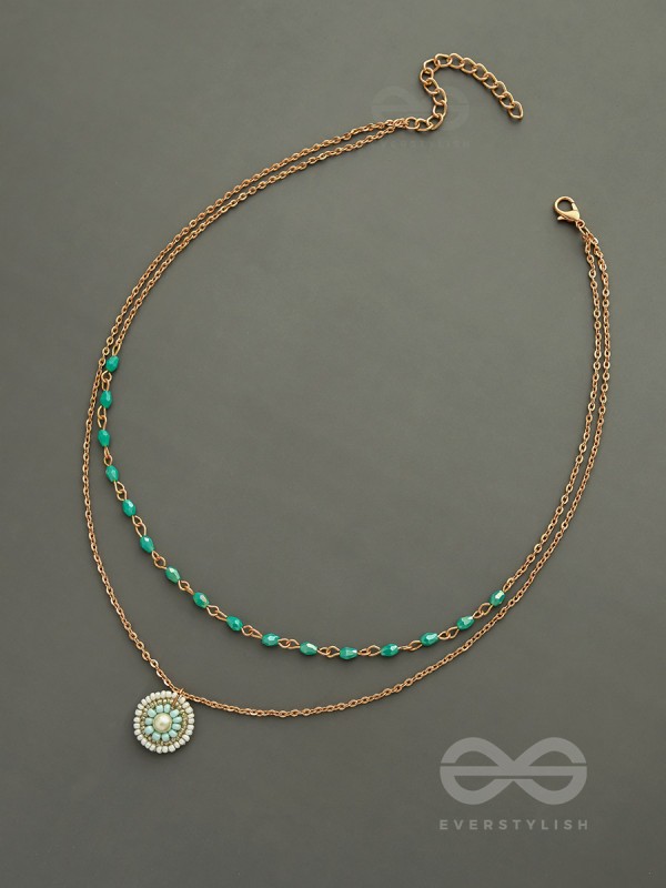 The Moonlit Sea- Beads Studded Embroidered Layered Golden Necklace With Anti-Tarnish Coating 