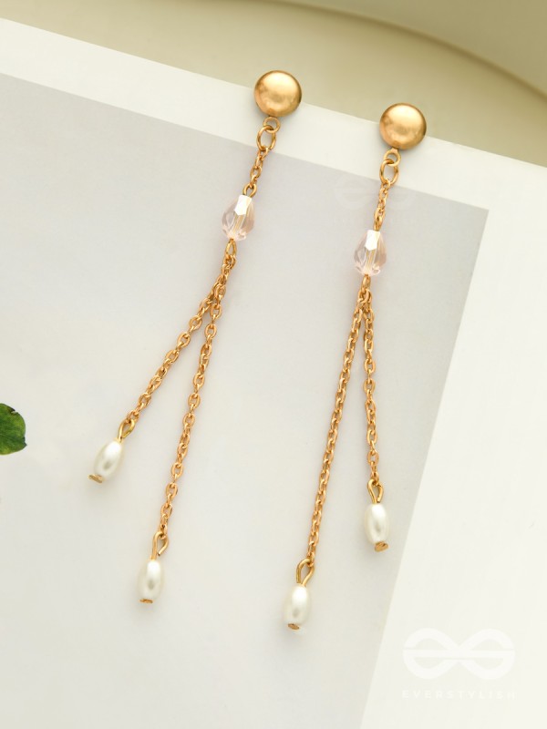 The Frozen Drops- Crystal and Pearl Studded Golden Earrings