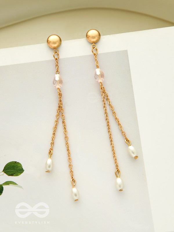 The Frozen Drops- Crystal and Pearl Studded Golden Earrings
