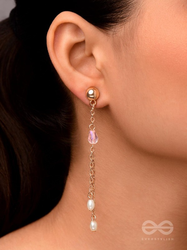The Frozen Drops- Crystal and Pearl Studded Golden Earrings