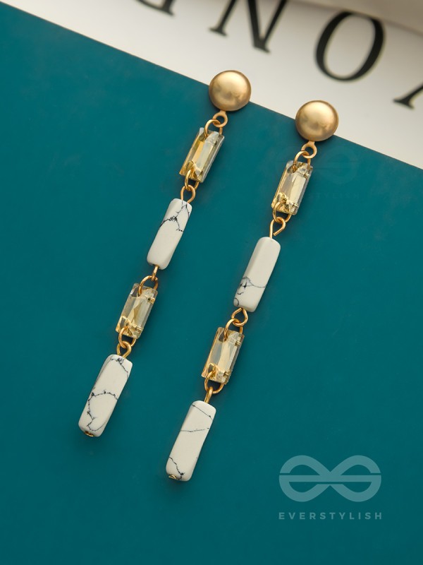 The Gleaming Snowfall- White Stone Studded Golden Earrings