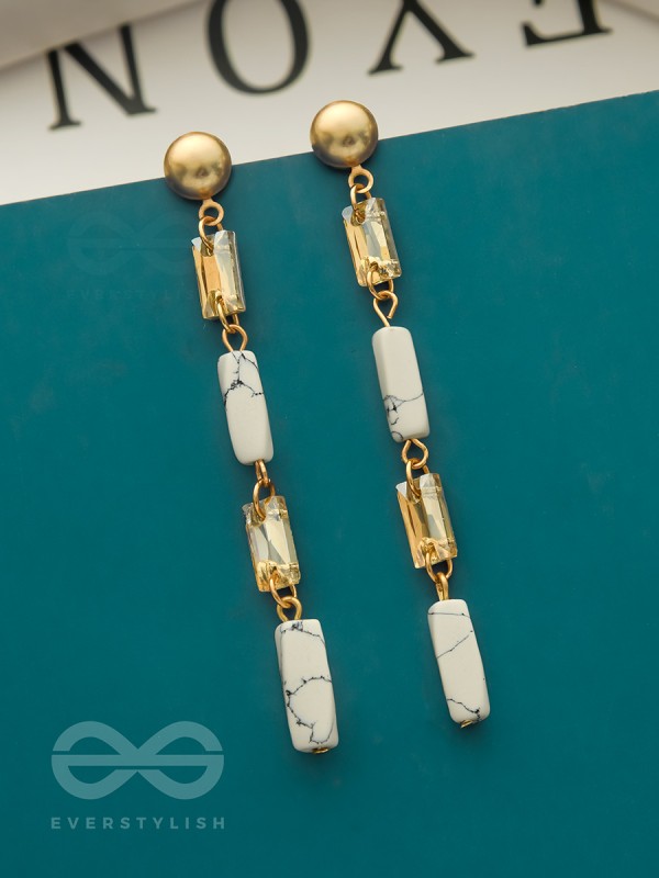 The Gleaming Snowfall- White Stone Studded Golden Earrings