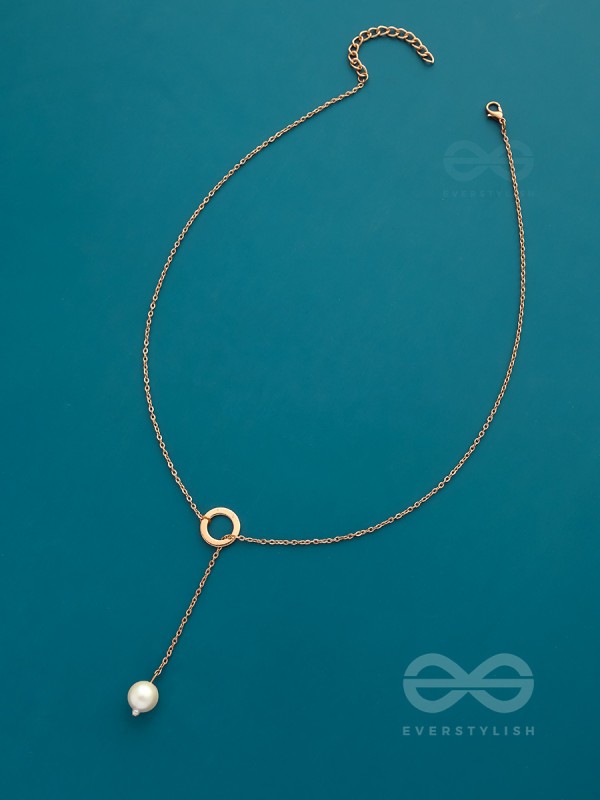 Drop-Down- Golden Pearl Necklace With Anti-Tarnish Coating 