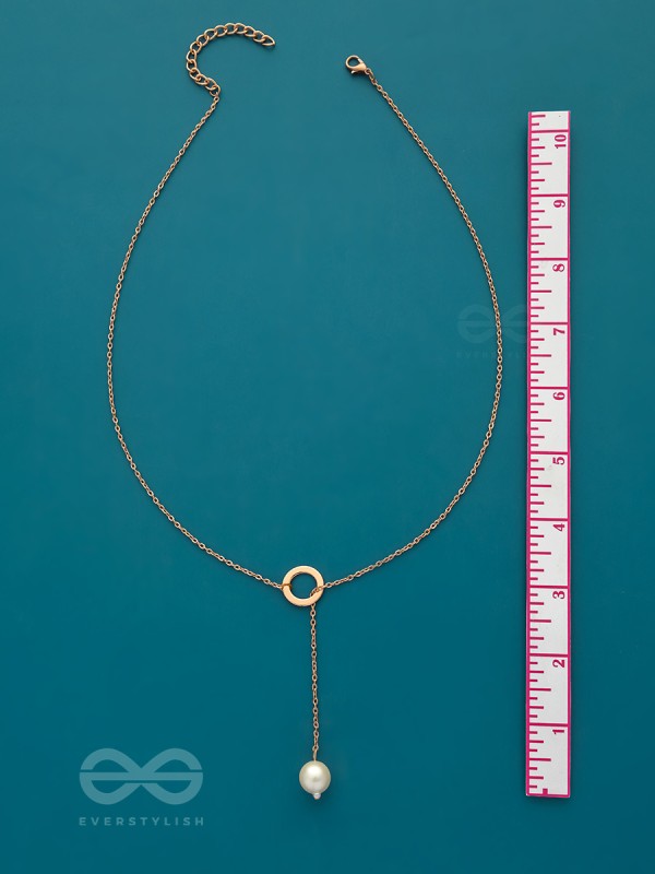 Drop-Down- Golden Pearl Necklace With Anti-Tarnish Coating 