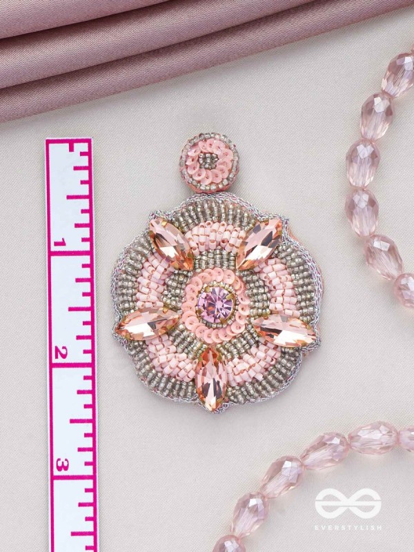 UTTMANSH- THE FASCINATING FLOWER- STONE AND BEADS EMBROIDERED EARRINGS (PALE PINK)