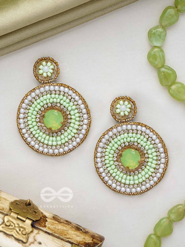 Adamya - The Indomitable Spirit - Stone, Sequins, And Beads Hand Embroidered Earrings (Lime Green)