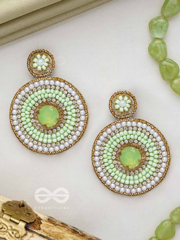 Adamya - The Indomitable Spirit - Stone, Sequins, And Beads Hand Embroidered Earrings (Lime Green)