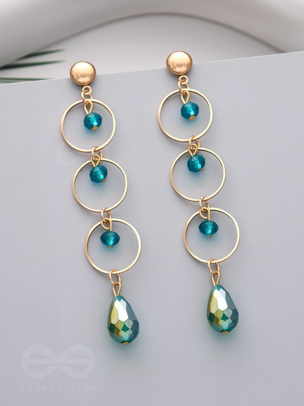 The Misty Grove- Greenish Blue and Golden Crystal Beads Earrings