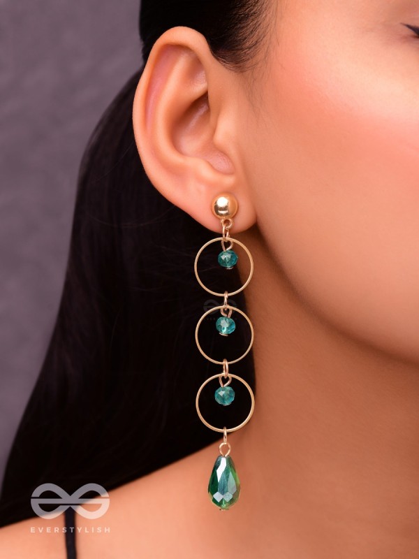 The Misty Grove- Greenish Blue and Golden Crystal Beads Earrings
