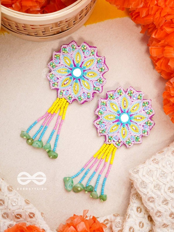 Vyoman- The Skies- Mirror , Resham , Beads and Sequins Embroidered Earrings (Multicoloured)