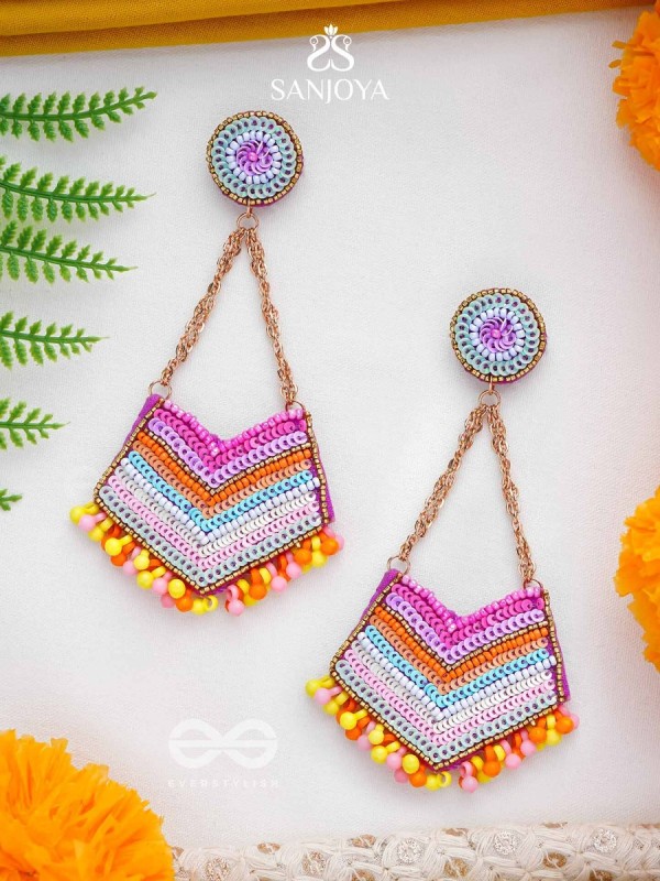 IDHANT- THE LUMINOUS- SEQUINS and BEADS EMBROIDERED EARRINGS (Multicoloured)