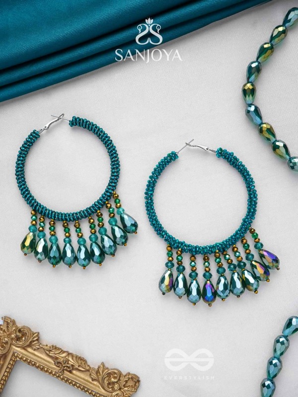 Utkanika- The Circle of Desire- Beads and Glass Drops Earrings (Pine Green)