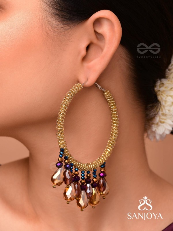 Utkanika- The Circle of Desire- Beads and Glass Drops Earrings (Mustard Yellow)