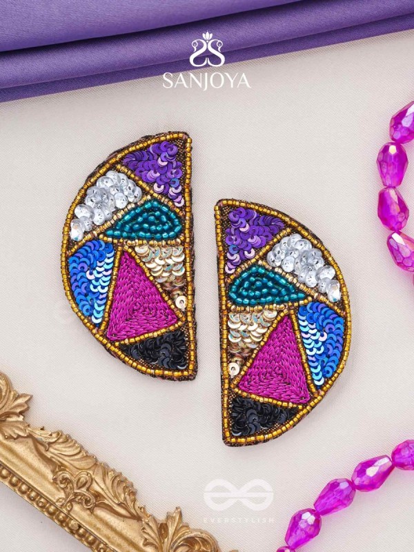  ARDHATTA- THE ALLURING HALVES- SEQUINS AND BEADS EMBROIDERED EARRINGS (Multicoloured)