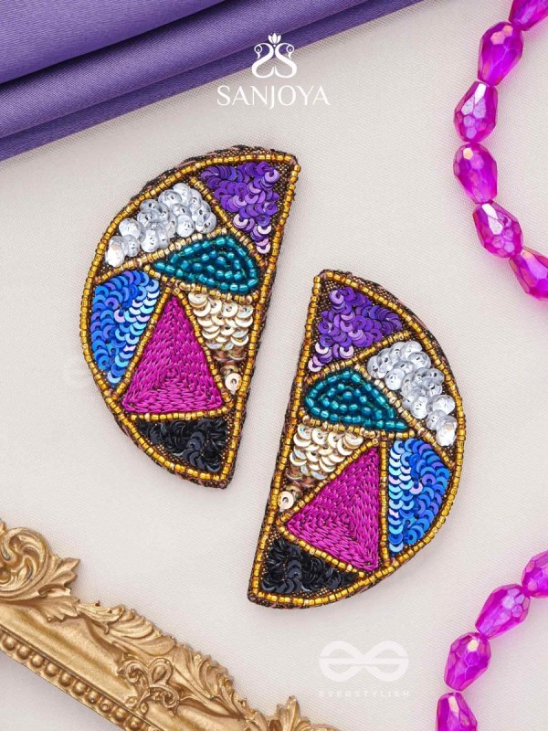  ARDHATTA- THE ALLURING HALVES- SEQUINS AND BEADS EMBROIDERED EARRINGS (Multicoloured)