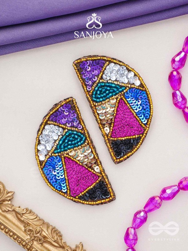  ARDHATTA- THE ALLURING HALVES- SEQUINS AND BEADS EMBROIDERED EARRINGS (Multicoloured)