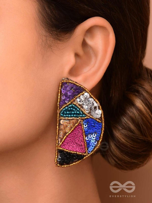  ARDHATTA- THE ALLURING HALVES- SEQUINS AND BEADS EMBROIDERED EARRINGS (Multicoloured)